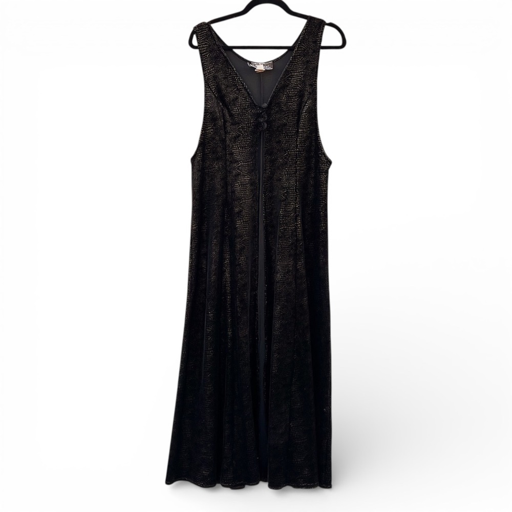 Vintage 90s Whimsigoth Black Textured Maxi Vest Duster Witchy Goth S